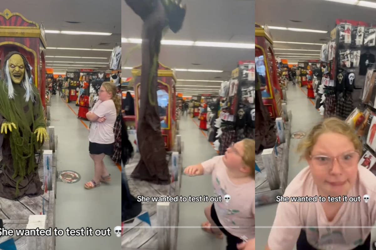 Niña prueba una figura de bruja en el supermercado y se lleva un TREMENDO susto al verla en funcionamiento