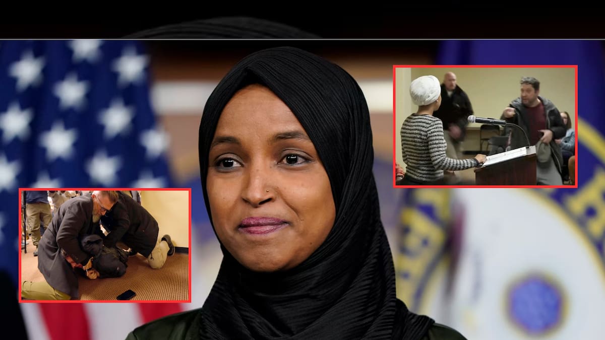 Hombre rocía con sustancia desconocida a Ilhan Omar, congresista demócrata y crítica de Trump, durante foro público en Minneapolis