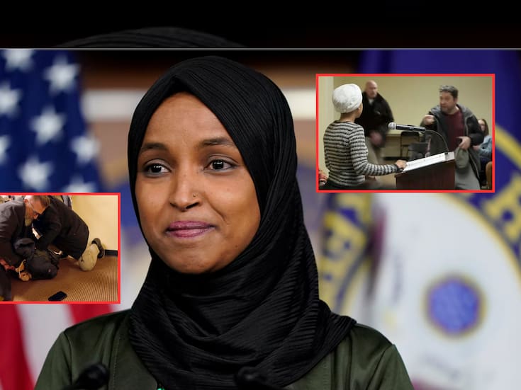 Hombre rocía con sustancia desconocida a Ilhan Omar, congresista demócrata y crítica de Trump, durante foro público en Minneapolis