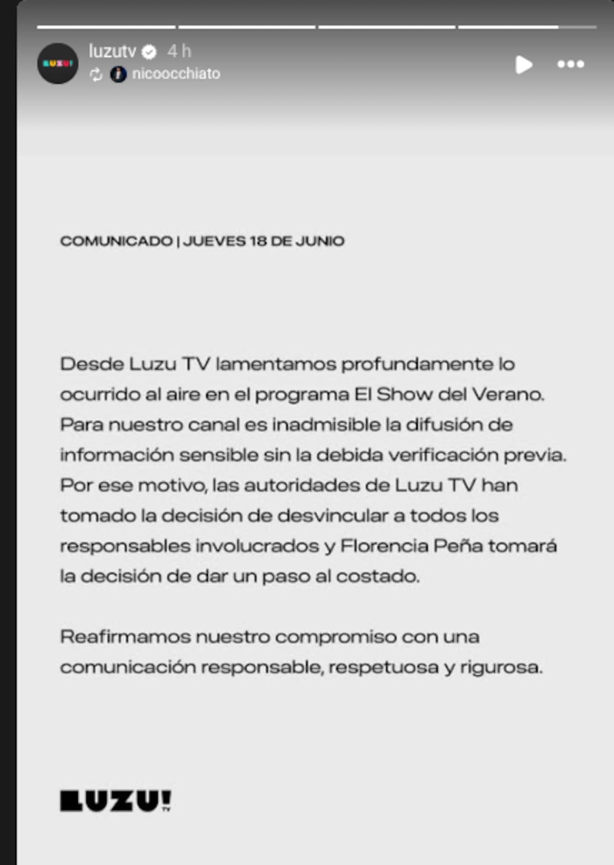 Este mismo jueves, Florencia Peña compartió en su cuenta en X una disculpa a la familia de Messi y al propio astro del fútbol, luego que asegurara la muerte de Jorge Messi. Foto: Capture Comunicado Luzu.