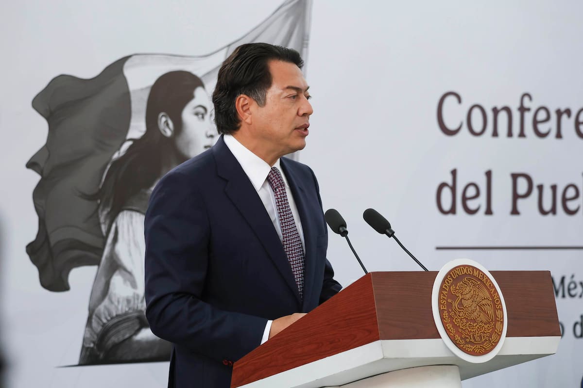 El titular de la SEP, Mario Delgado, en la "Conferencia del Pueblo" del lunes 31 de agosto del 2026. | Crédito: Presidencia