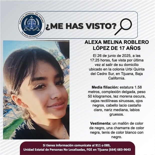 Alexa Melina Roblero López fue vista por última vez el 26 de junio de 2025.