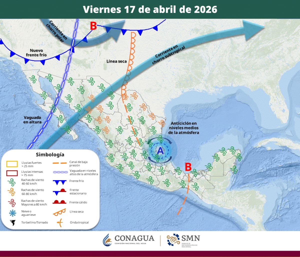 Pronóstico del clima para el viernes 17 de abril del 2026. | Crédito: SMN
