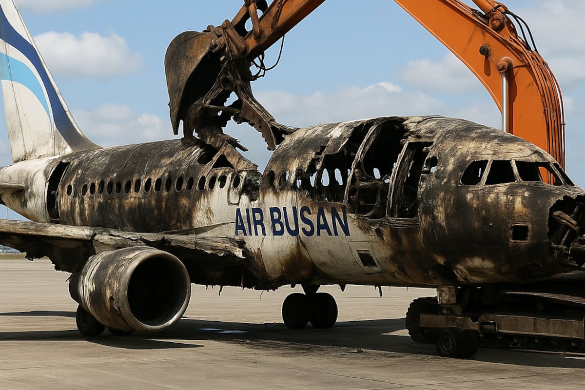 Temen que tifón voltee avión calcinado con 176 evacuados; será cortado en pedazos y retirado de aeropuerto en Corea