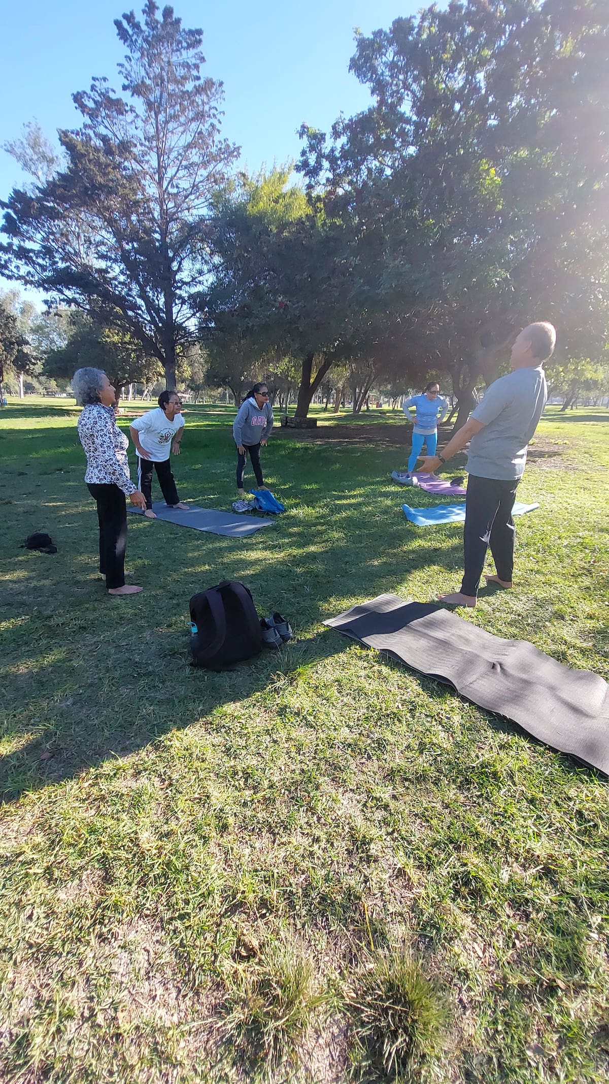 Un grupo de adultos mayores invitó a la comunidad a practicar yoga para cuidar la salud mental y física ante las próximas fiestas decembrinas y de año nuevo. Fotos: Cortesia