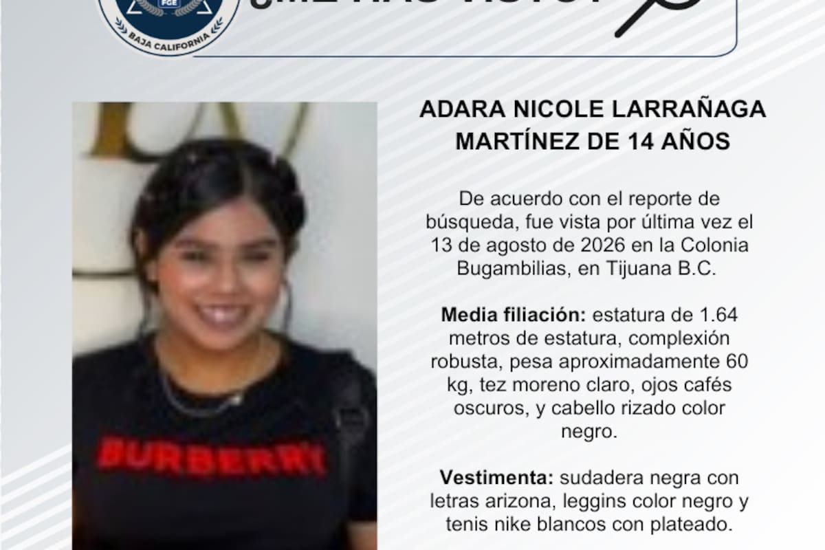 Se busca Adara Nicole Larrañaga Martínez de 14 años de edad