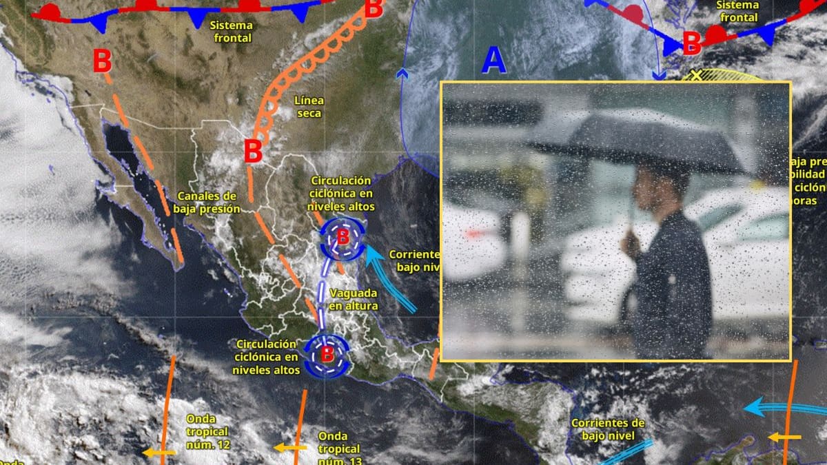 Onda tropical 13 provocará lluvias fuertes y muy fuertes en 25 estados este martes, mientras las ondas tropicales 14 y 15 se acercan al sureste y mantendrán el temporal en México
