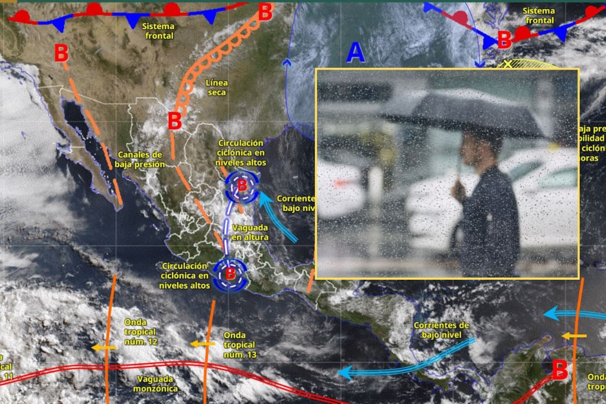 Onda tropical 13 provocará lluvias fuertes y muy fuertes en 25 estados este martes, mientras las ondas tropicales 14 y 15 se acercan al sureste y mantendrán el temporal en México
