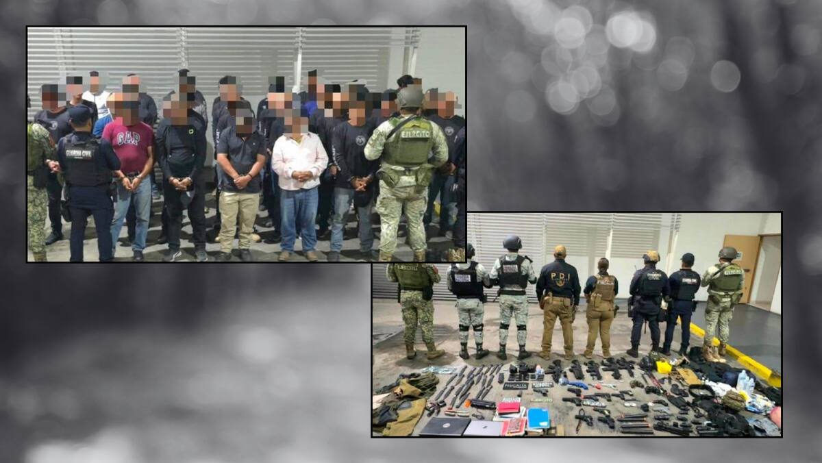 Detienen a 38 miembros de ‘La Luz del Mundo’ en Michoacán con réplicas de armas y equipo táctico. Foto: Heraldo de México
