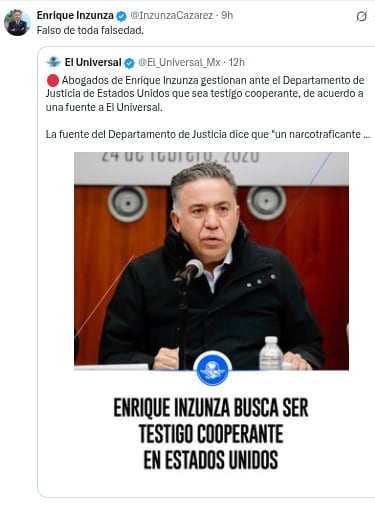 Enrique Inzunza desmiente versión sobre supuesto acercamiento con EEUU para ser testigo cooperante. | Captura de pantalla