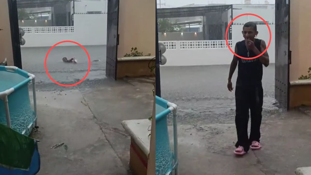 “Menos mal lo tomó con sentido del humor” Hombre llega literalmente nadando a su casa tras las intensas tormentas registradas en Mérida