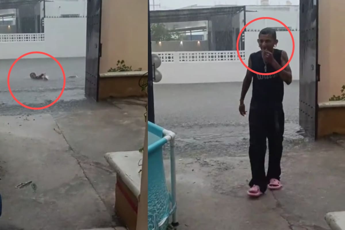 “Menos mal lo tomó con sentido del humor” Hombre llega literalmente nadando a su casa tras las intensas tormentas registradas en Mérida