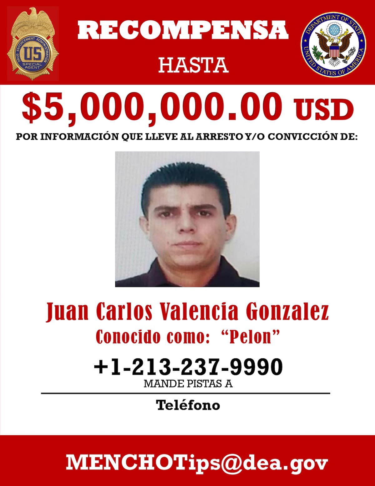 Estados Unidos mantiene una recompensa de hasta 5 millones de dólares por información que conduzca a su arresto o condena. | Foto: U.S. DEPARTMENT OF STATE