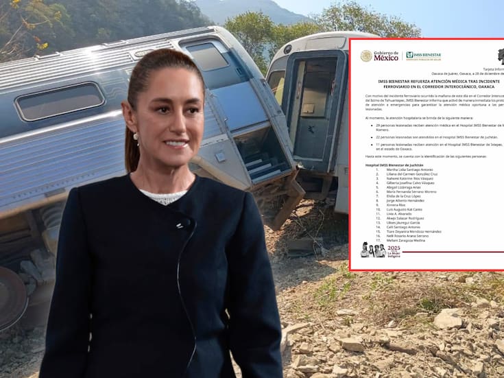 IMSS-Bienestar publica lista de heridos tras descarrilamiento del Tren Interoceánico en Oaxaca; 13 personas murieron