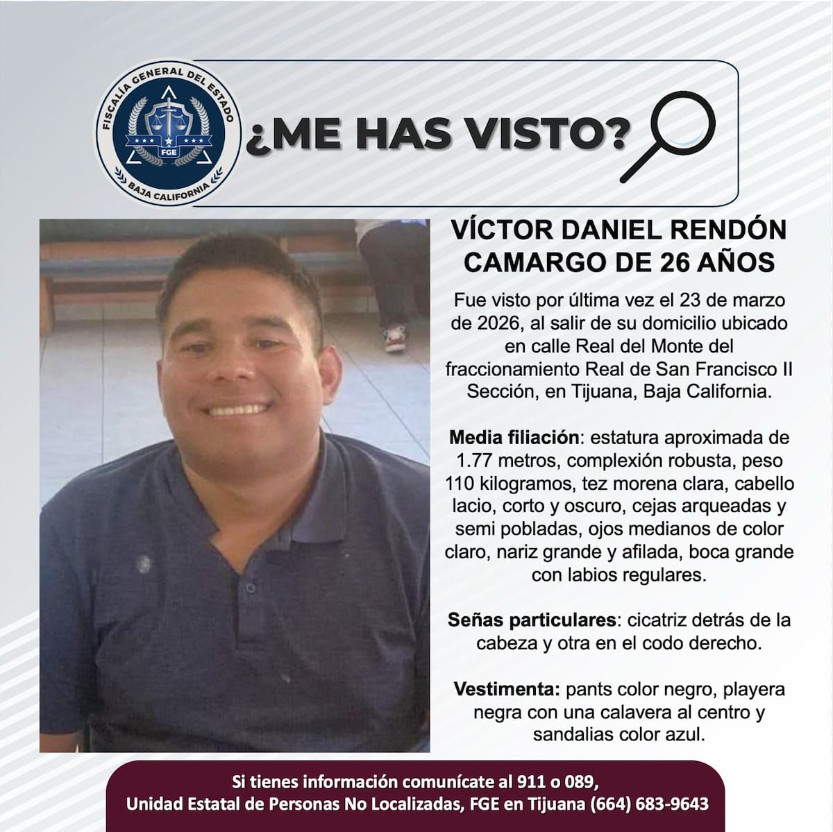 Fue visto por última vez el 23 de marzo de 2026.