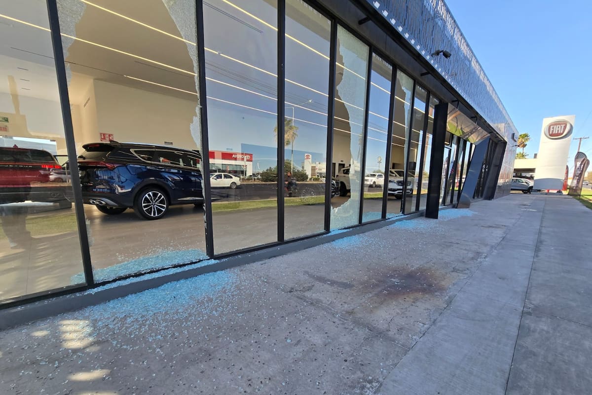 Sujetos dañan con armas de postas cristales de agencias de autos