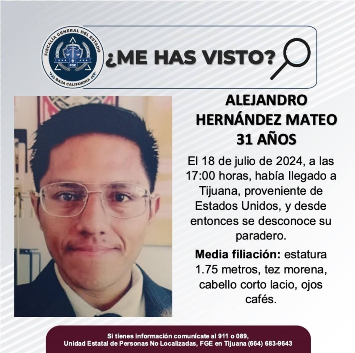 Alejandro Hernández Mateo fue visto por última vez el 18 de julio de 2024.
