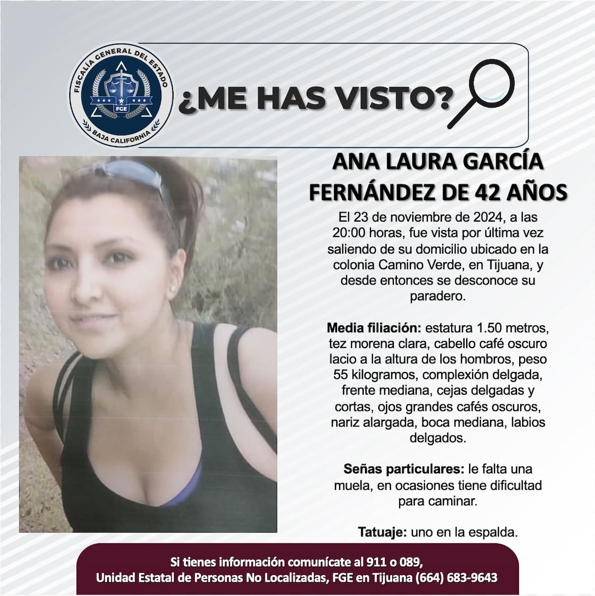 Ana Laura García Fernández fue vista por última vez el 23 de noviembre de 2024.