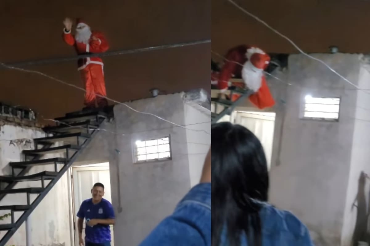 Por eso Santa Claus no va a Latinoamérica’: Imitador de este personaje sorprende a un hogar, pero se cae de las escaleras