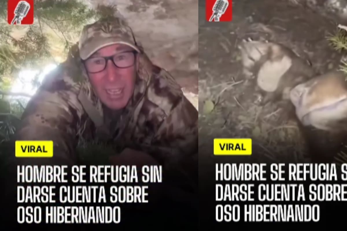 Hombre se resguarda de una tormenta en una cueva y descubre que había un oso invernando mientras grababa