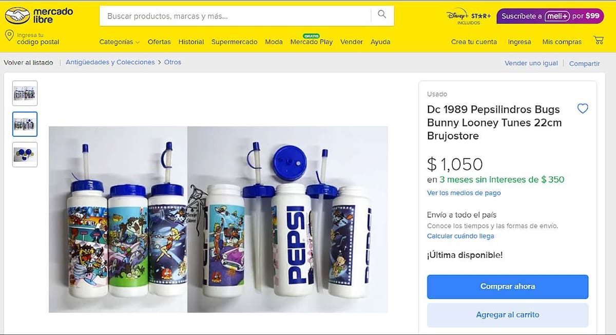 Un viaje nostálgico a través de los Pepsilindros: Desde los Looney Tunes hasta los Picapiedra. // Foto: Captura de pantalla Mercado Libre