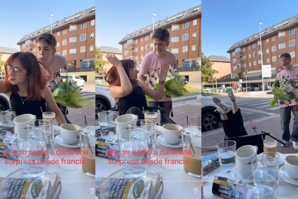 Joven sufre fuerte caída al ser soprendida por su novio, quien viajó desde Francia sólo para verla | TikTok