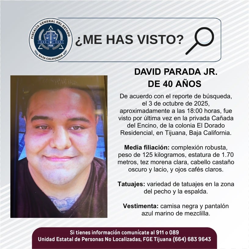Fue visto por última vez el 3 de octubre de 2025.