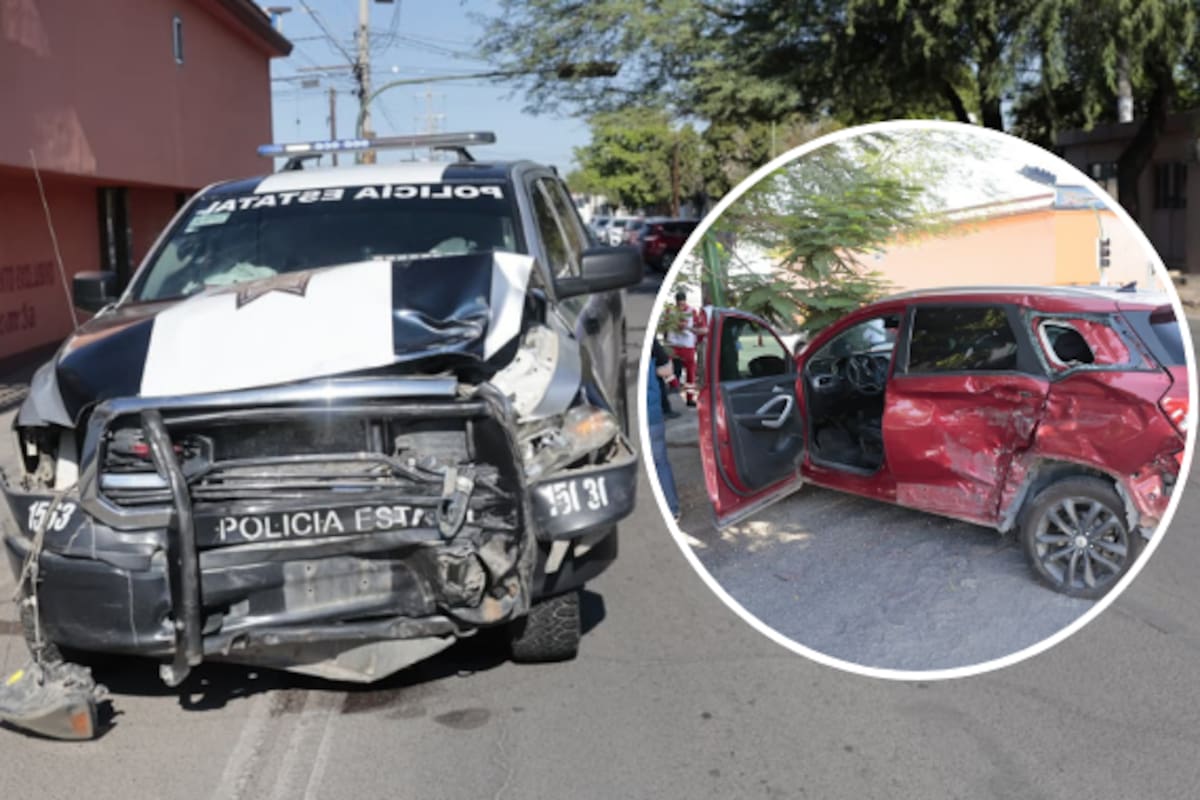 Choque entre patrulla de la Policía Estatal y una camioneta en la colonia San Benito moviliza a cuerpos de emergencia; autoridades señalan que uno de los conductores ignoró el semáforo