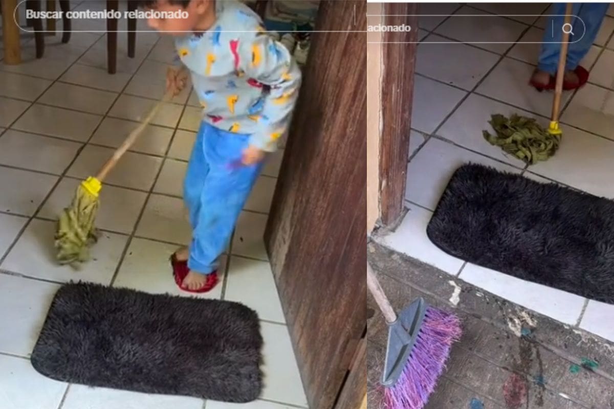 “No puedes pasar, vas a ensuciar”: Por esta trapeando, este niño impidió que el hombre entrase en su casa