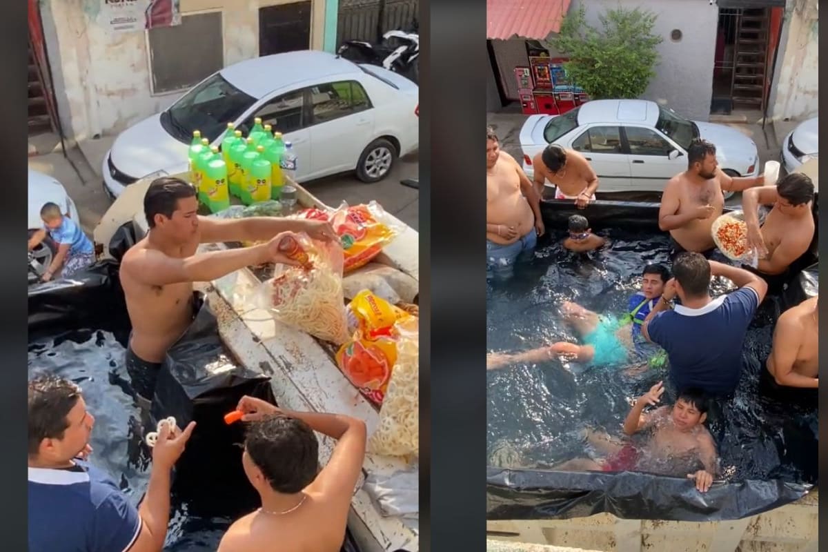 “Solo quiero ser uno de ellos”: Hombres arman piscina en caja de camioneta, VIDEO se vuelve viral