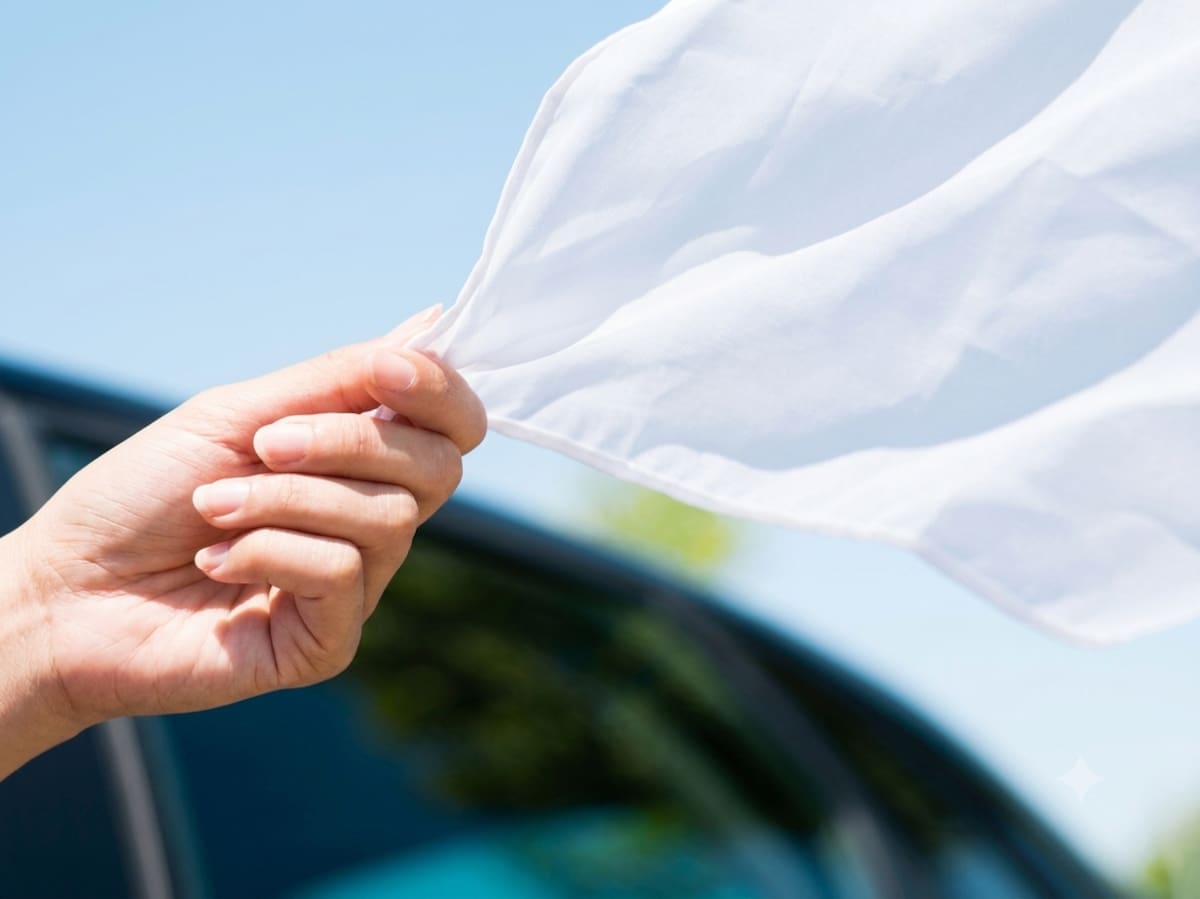 Sacar una tela, pañuelo o toalla blanca por la ventana de un vehículo en movimiento constituye una señal de emergencia no oficial plenamente reconocida por la sociedad y las autoridades viales en México. | Gemini
