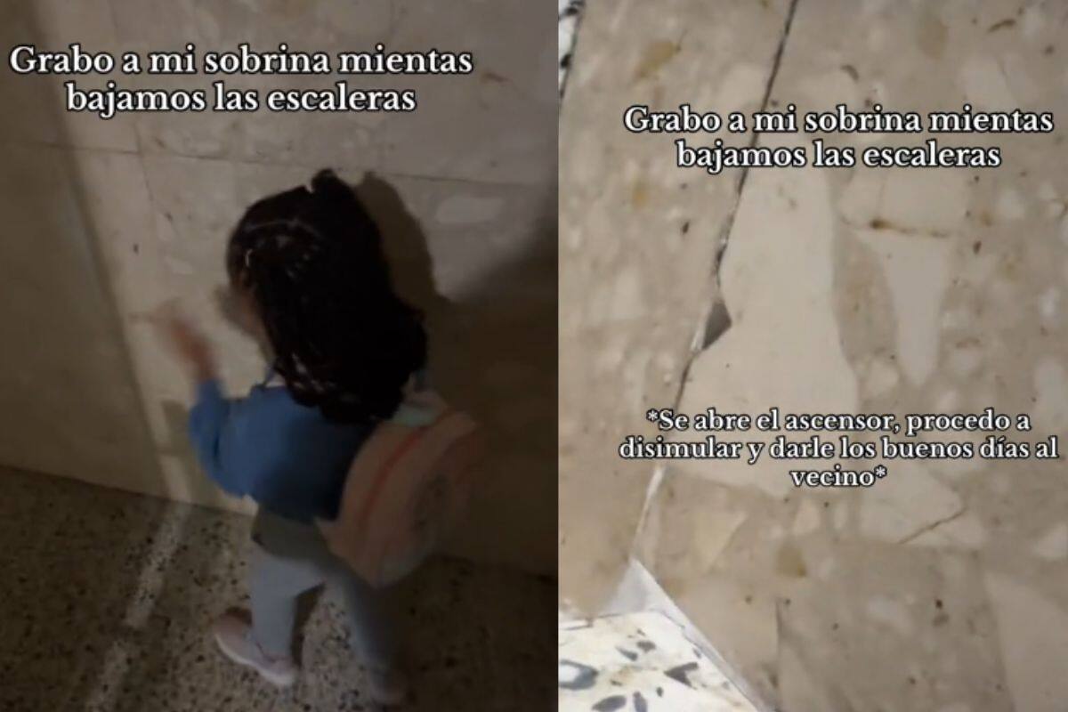 Mientras una mujer graba a su sobrina bajar las escaleras, la mujer se cae