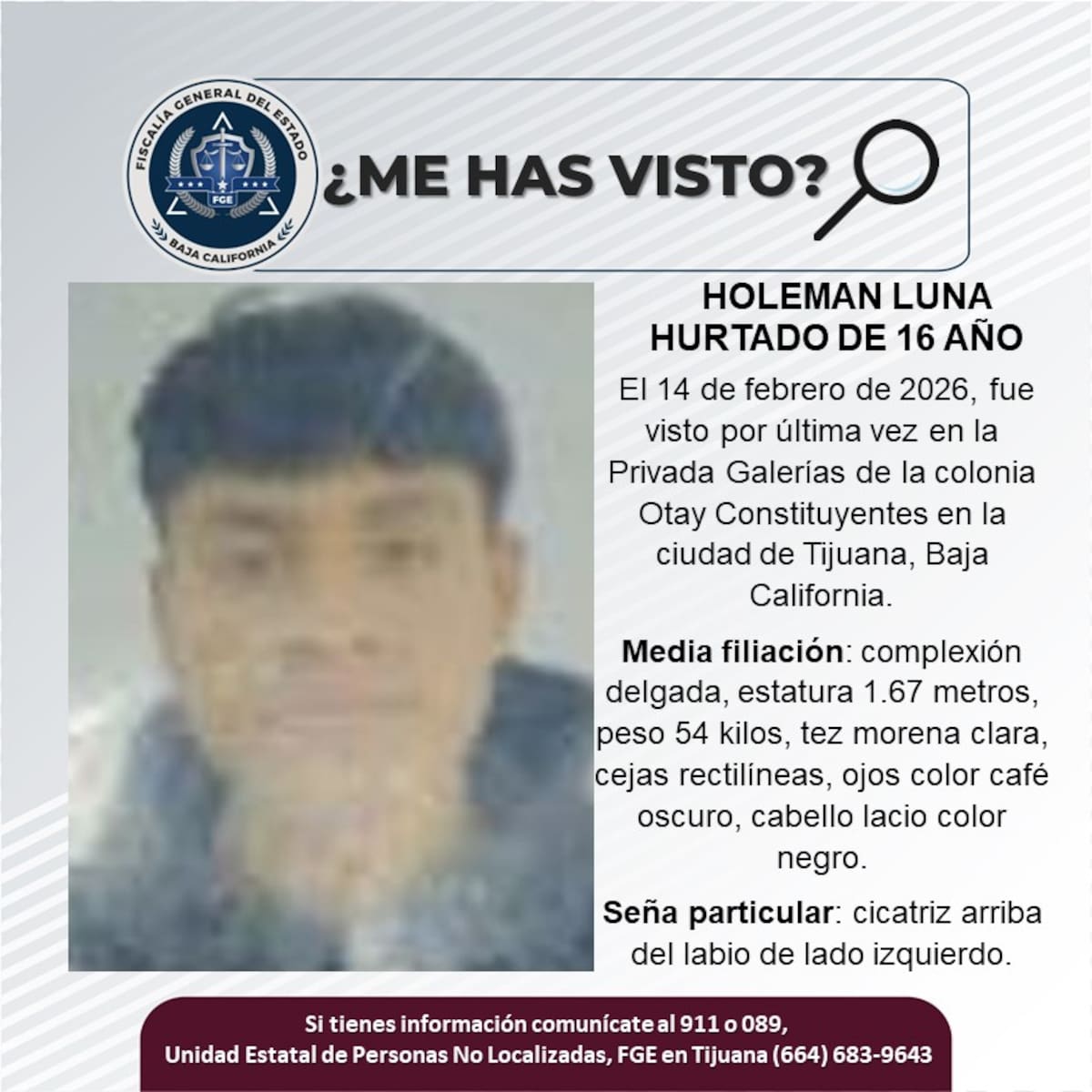 Fue visto por última vez el 14 de febrero de 2026.