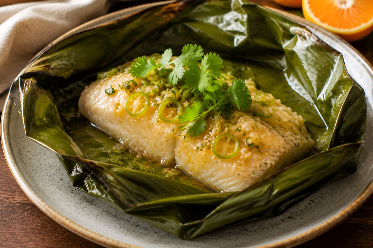 Corvina estilo vietnamita con mandarina y hierba limón