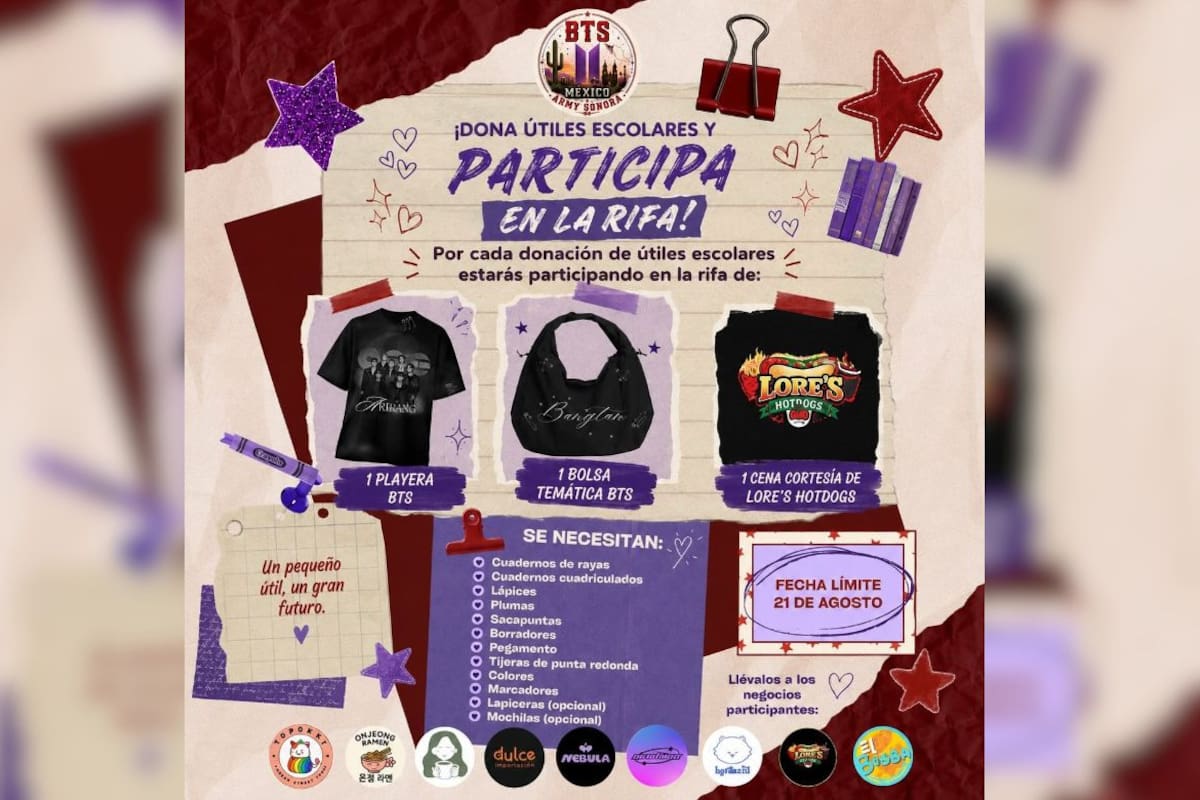 Fanbase de BTS en Sonora organiza colecta de útiles escolares para niños de escasos recursos