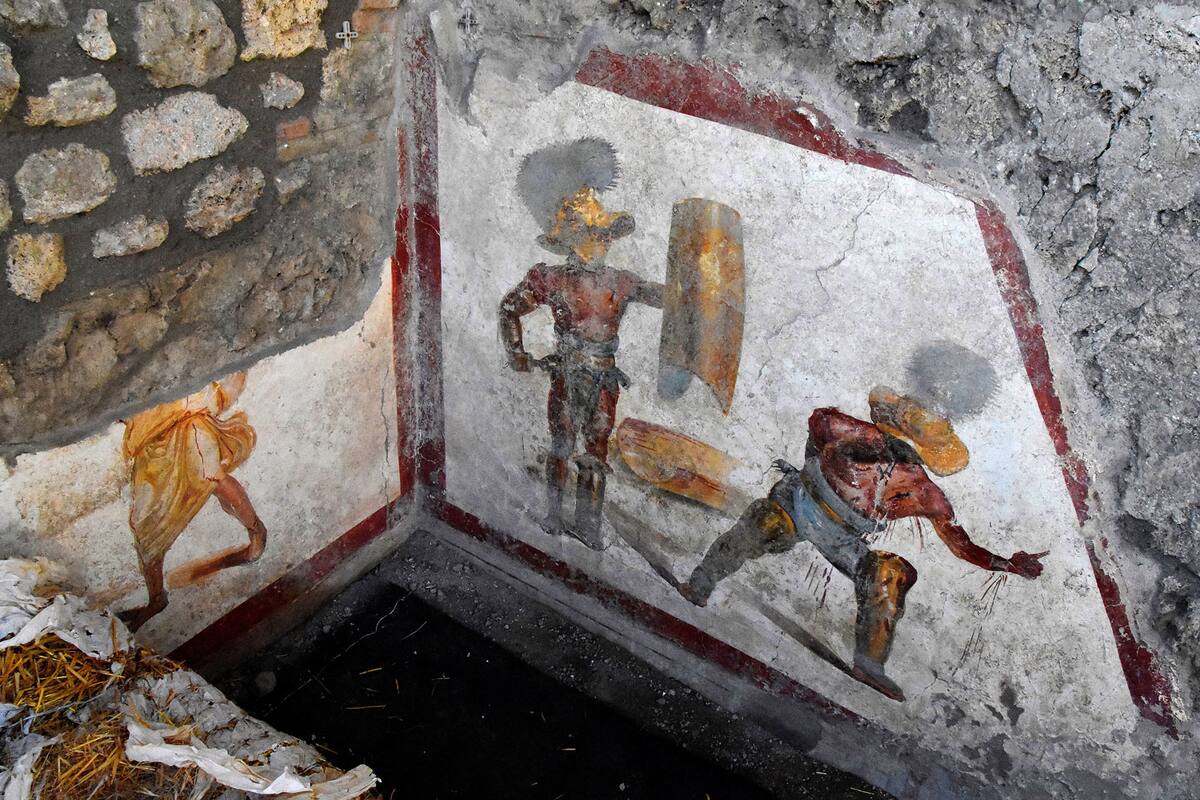 Descubren en Pompeya fresco sobre lucha entre dos gladiadores