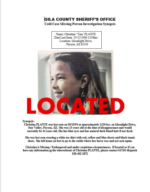 Durante más de 30 años, el caso de Christina Marie Plante fue uno de esos expedientes sin resolución clara. | Crédito: Oficina del Condado de Gila
