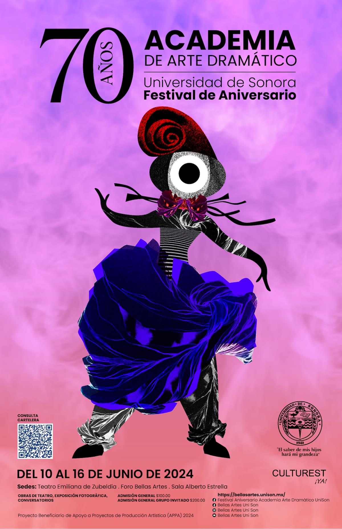 Este es el póster del 70 aniversario de la Academia de Arte Dramático de la Universidad de Sonora. Foto: UNISON