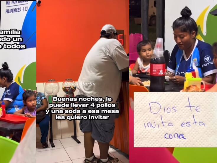 “Dios te invita esta cena”: Hombre ve a una familia con niños compartir un solo pollo, les paga la cena y les deja una nota conmovedora
