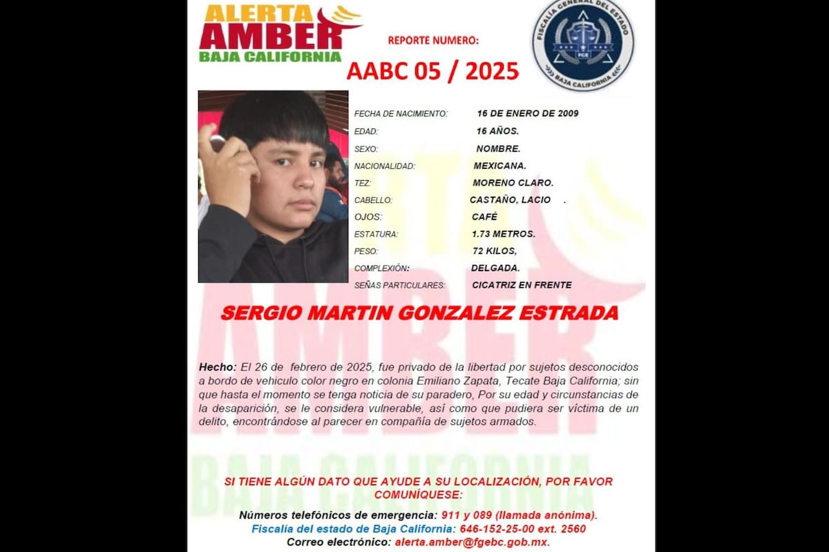 Activan Alerta Amber para localizar a Sergio Martín González Estrada