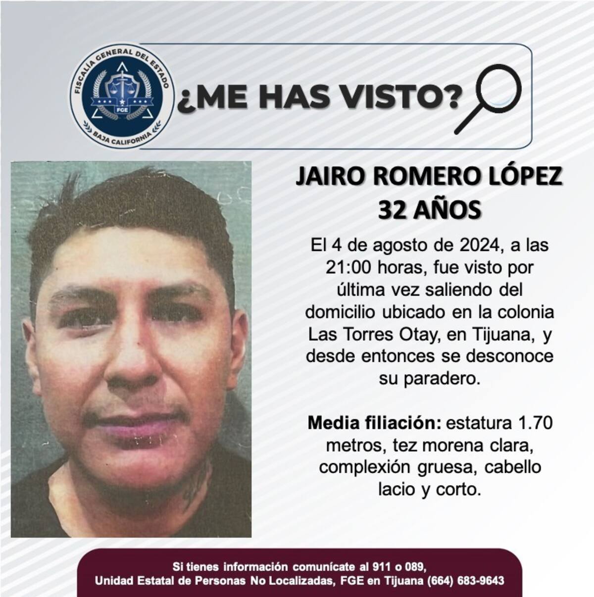 Jairo Romero López fue visto por última vez el 4 de agosto del 2024.
