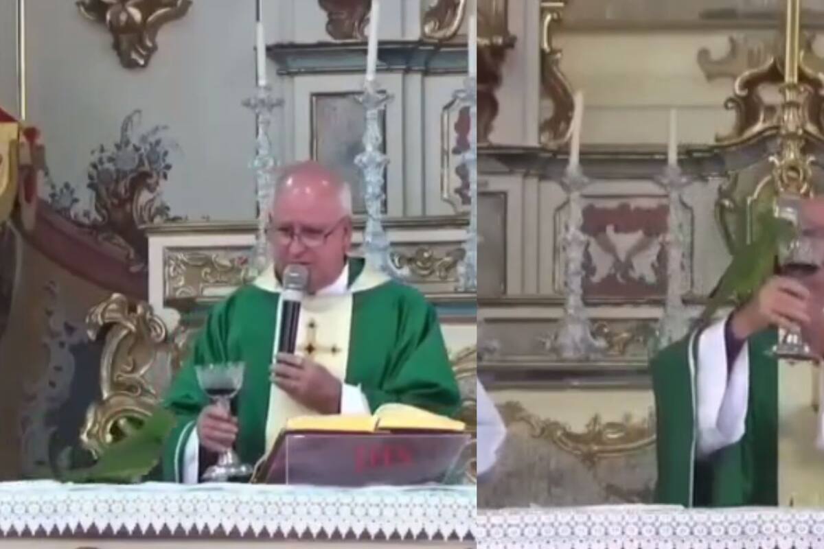 VIDEO: Loro se cuela a misa e intenta tomar del “cáliz” de Cristo