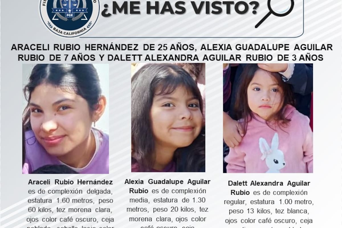 Se busca a Araceli Rubio Hernández de 25 años, e hijas Alexia Guadalupe Aguilar Rubio de 7 años y Dalett Alexandra Aguilar Rubio de 3 años