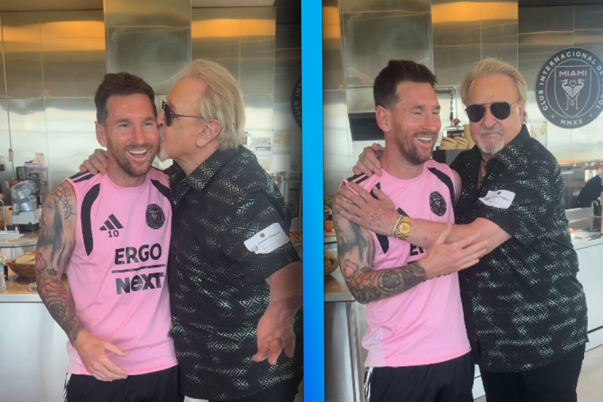 VIDEO: ‘Quico’, Carlos Villagrán, besa a Lionel Messi en curioso encuentro en Miami
