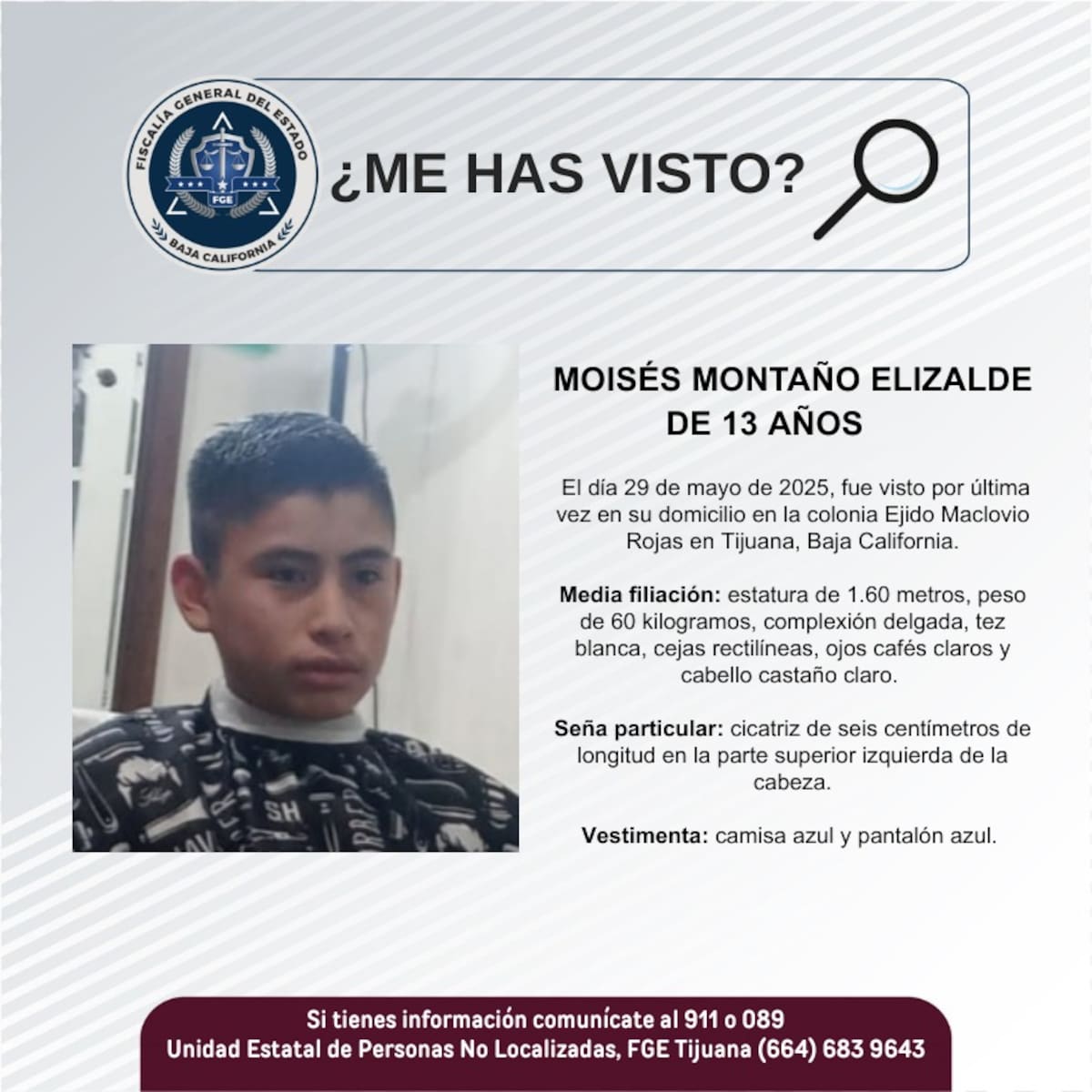 Moisés Montaño Elizalde fue visto por última vez el 29 de mayo de 2025.