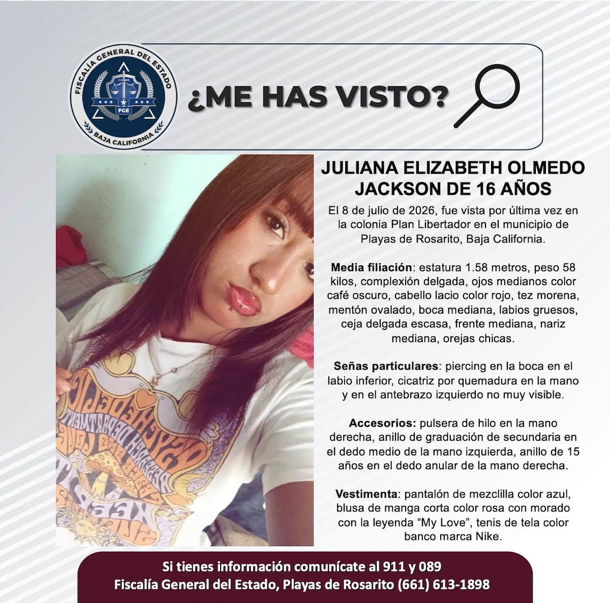 Fue vista por última vez el 8 de julio de 2026.