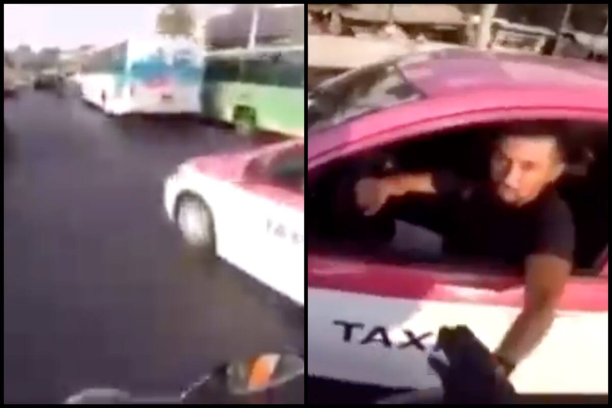 Taxista se disculpa con motociclista después de atravesarse en su carril en CDMX