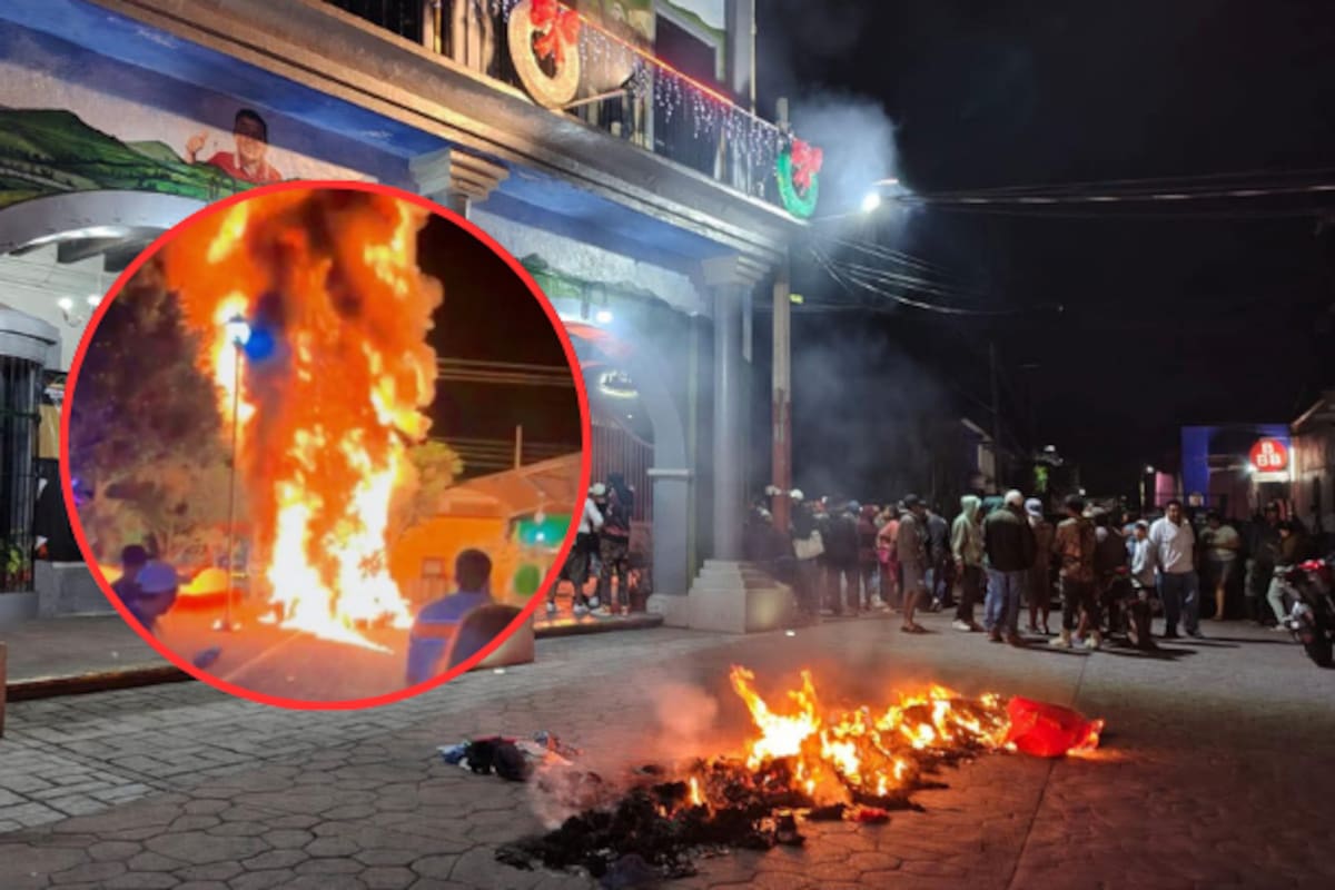 Policía atropella a niño y huye en Jonacatepec, Morelos; habitantes incendian pino navideño, el palacio municipal y cabañas turísticas como protesta