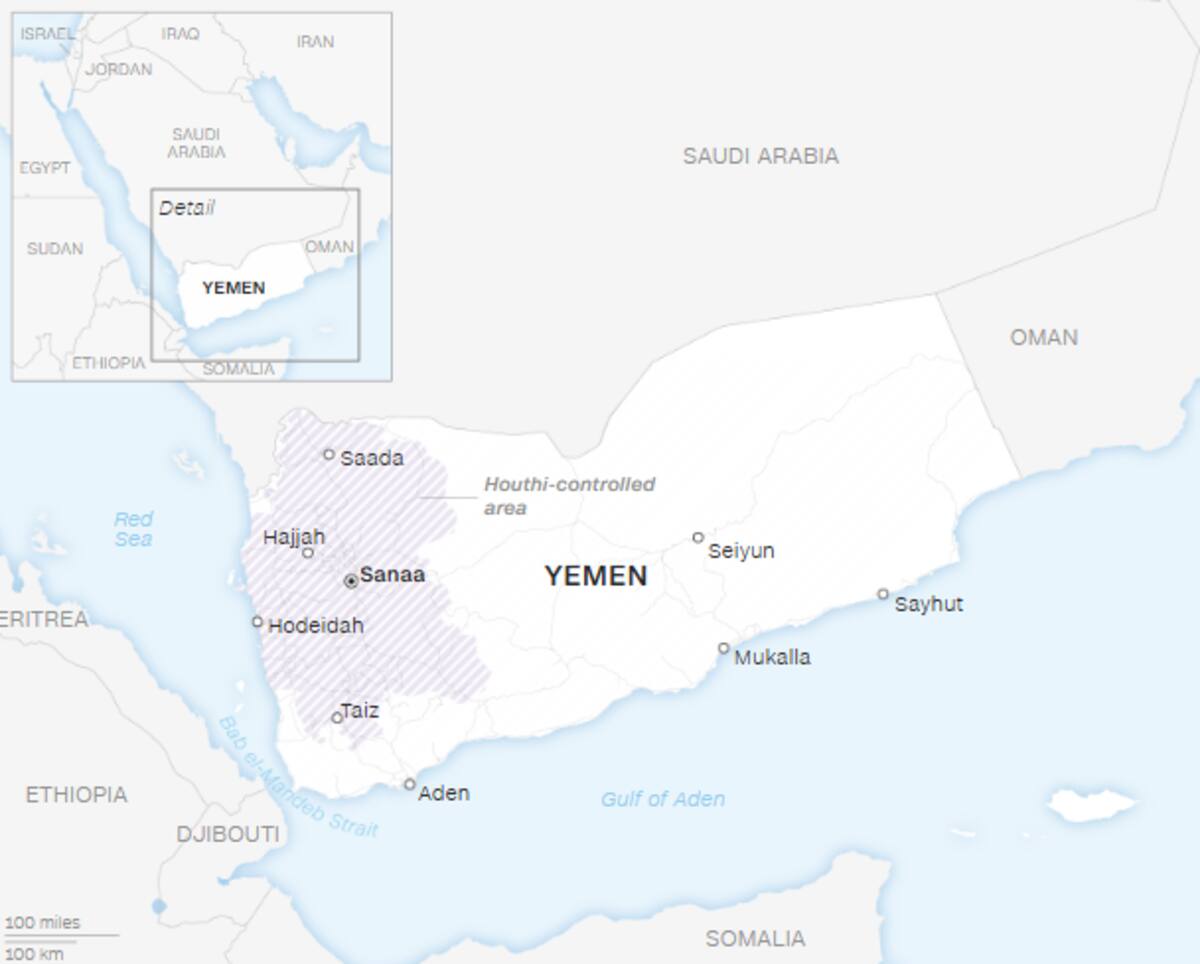 Houthi-controlled area as of Nov. 27, 2023. / CNN.