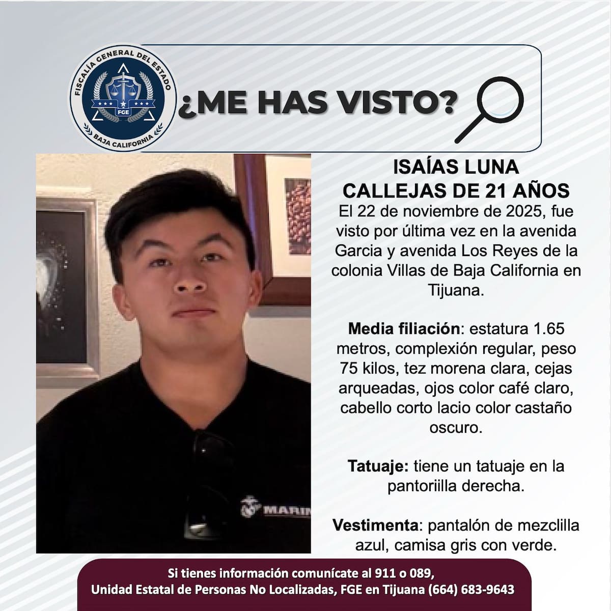 Fue visto por última vez el 22 de noviembre de 2025.